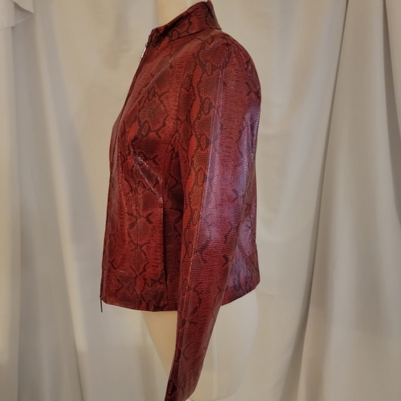 Siena Studio Red Snakeskin Paterned Leather Jacket Size Medium - Picture 5 of 11